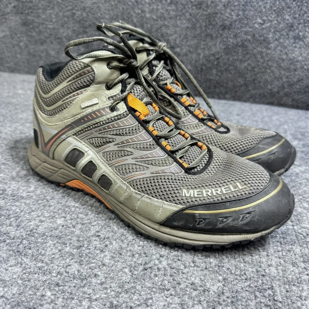 Merrell Hiking Boots Mens 10.5 Boulder Brindle Grey Waterproof EUC J39973
